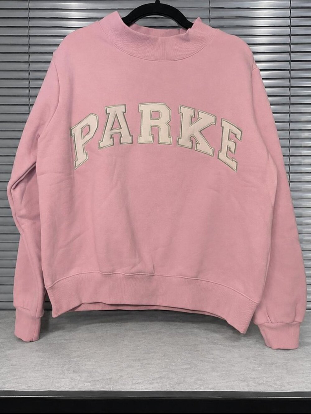 Parke Sweatshirt Pink Mock Neck Pullover Graphic Logo - Picture 1 of 5